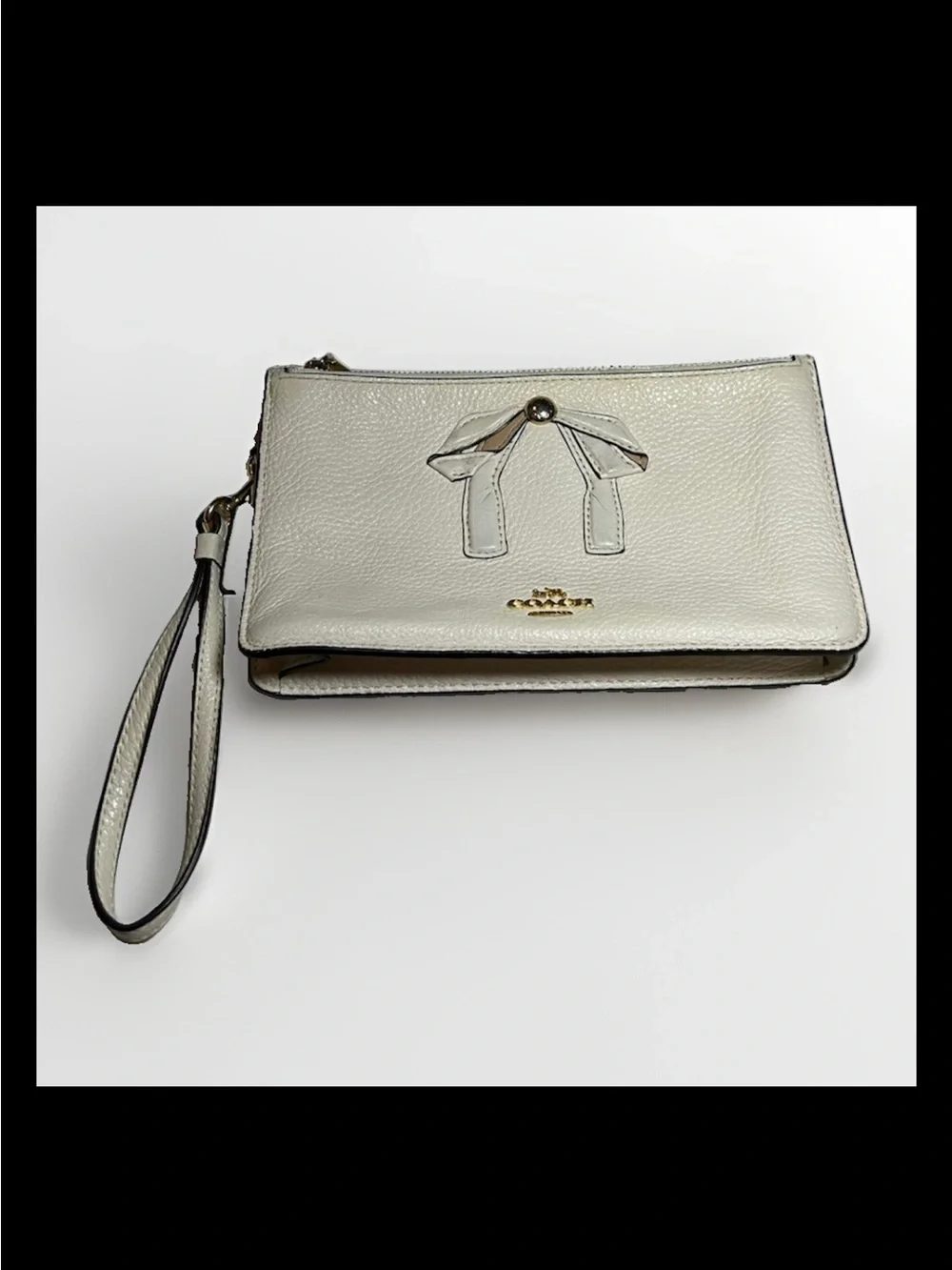 Coach Crosby Clutch with Bow, Chalk Pebbled Leather, Brass Zippers, 2015